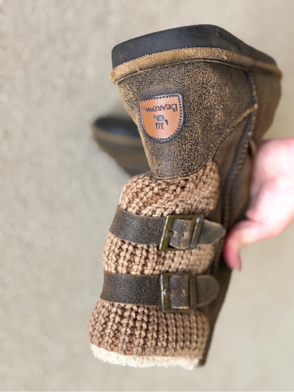 Bearpaw Boshie Brown Knit-Accent Mid-Calf Boots - Picture 3 of 6